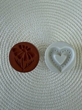 Fox Run Porcelain Heart & Ceramic Flower Cookie Stamps | Set of Two